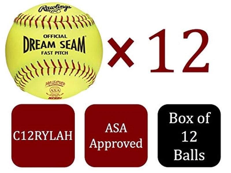 Rawlings Sporting Goods C12RYLAH Official ASA Dream Seam Fast Pitch Softballs